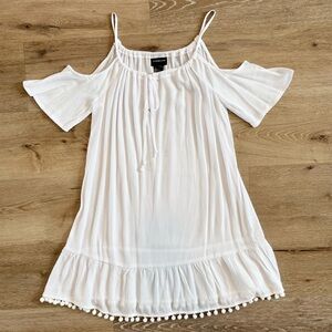 White Cold Shoulder Pom-Pom Cover-Up